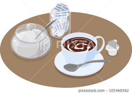 Isometric vector illustration of coffee with sugar and milk 105460562