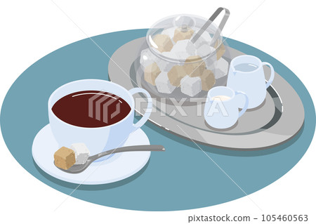 Isometric vector illustration of coffee with sugar and milk 105460563
