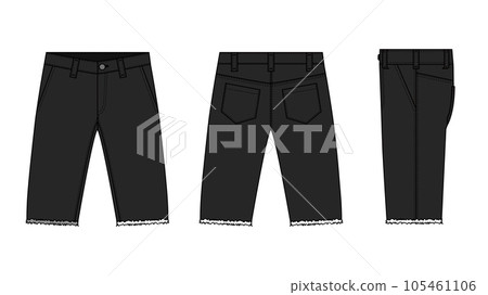 Denim shorts (half pants) vector template illustration (front, back, side) 105461106