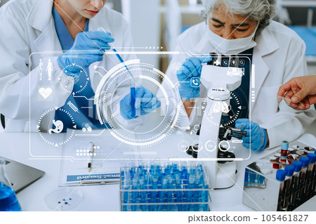Scientist two woman with tablet and laptop, laboratory and ecofriendly science. Agriculture, research and scientists with online reading, test samples for global warming, analytics and tech. with Scientist two woman with tablet and laptop, laboratory and ecofriendly science. Agriculture, research and scientists with online reading, test samples for global warming, analytics and tech. with 105461827
