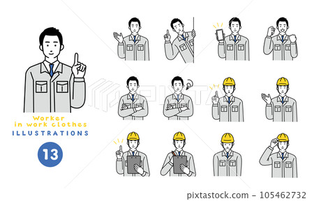 Simple illustration set of male workers wearing work clothes Simple illustration set of male workers wearing work clothes 105462732