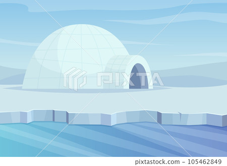 North pole. Cartoon background in cold winter outdoor landscape. Vector template 105462849