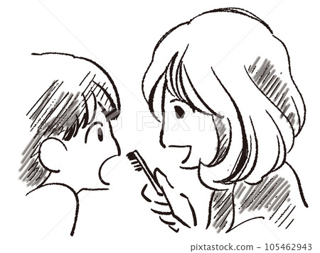 Parents and children practicing brushing their teeth Hand drawn style illustration Parents and children practicing brushing their teeth Hand drawn style illustration 105462943