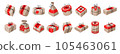 A set of tied gifts boxes, bundles, bags with red accent elements 105463061
