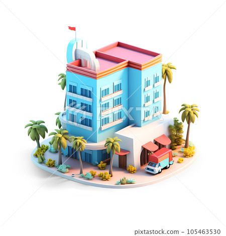 Tropical Hotel Isometric Low Poly Icon 105463530