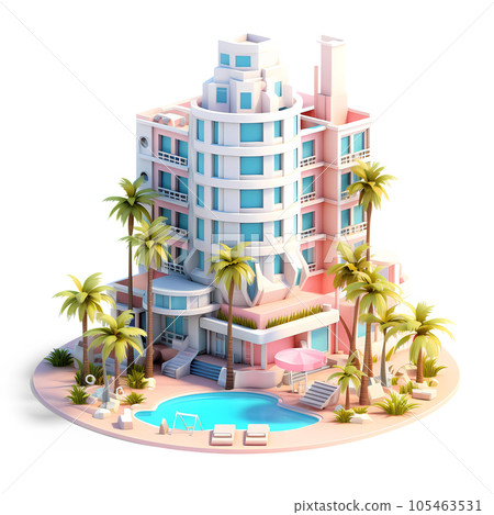 Tropical Hotel Isometric Low Poly Icon 105463531