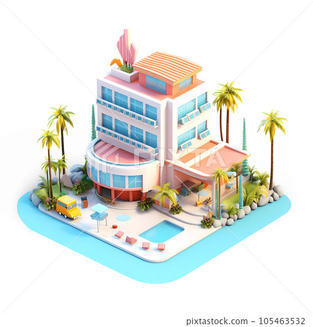 Tropical Hotel Isometric Low Poly Icon 105463532