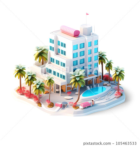 Tropical Hotel Isometric Low Poly Icon 105463533