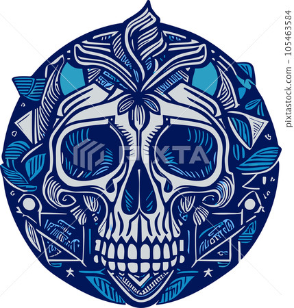 Blue Skull in Circle. 105463584