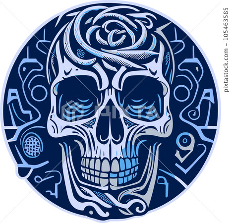 Blue Skull in Circle. 105463585