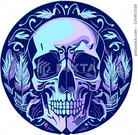 Blue Skull in Circle. 105463589