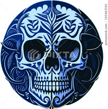 Blue Skull in Circle. 105463591