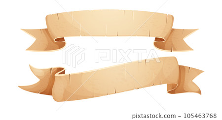 Set Parchment paper scroll ribbon, old vintage banner game ui element in cartoon style isolated on white background. 105463768
