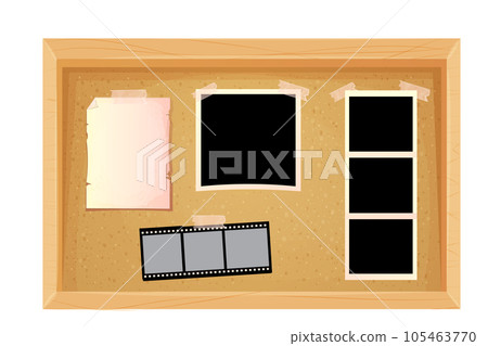 Cork board in wooden frame empty in cartoon style isolated on white background. Space for schedule, tasks and memeory pages.  105463770