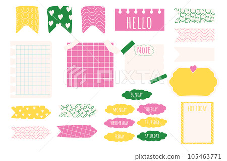 Set planner stickers, bookmarks and elements doodle cartoon style, bright trendy isolated on white background. 105463771