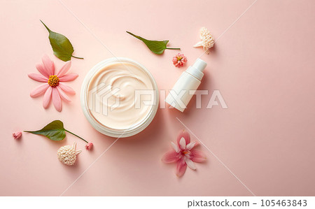 natural cosmetic products on a light background with open space 105463843