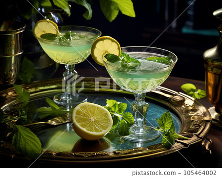 lemon and mint drink served with elegance lemon and mint drink served with elegance 105464002
