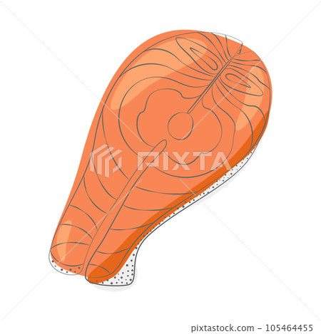 Vector image of salmon steak in cartoon style in trendy shades. Top view. Healthy eating. Seafood. 105464455