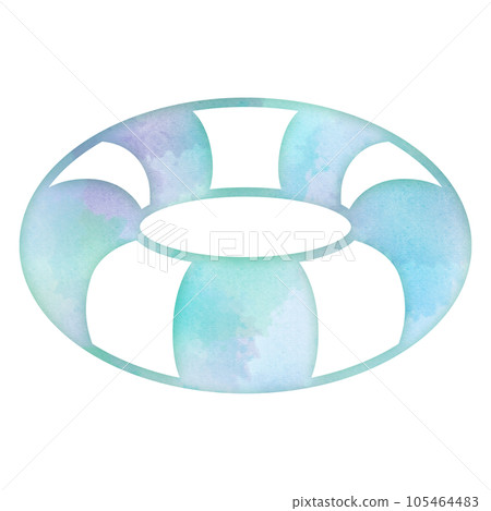 Floating ring, sea bathing, clam digging, playing in the water, summer vacation, summer, watercolor touch, design icon, gentle, ecological style 105464483