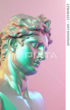Holographic 3D antique statue on pastel background 105464623