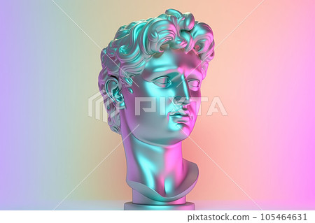 Holographic 3D antique statue on pastel background Holographic 3D antique statue on pastel background 105464631