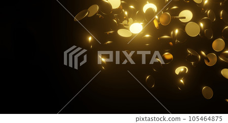 Gold coins falling on black background 3D render Gold coins falling on black background 3D render 105464875