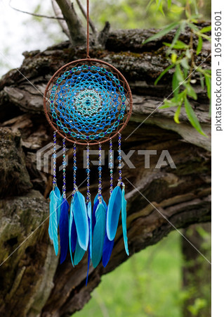 Handmade dream catcher with feathers threads and beads rope hanging 105465001