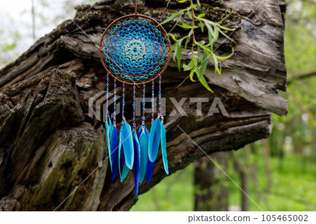 Handmade dream catcher with feathers threads and beads rope hanging 105465002