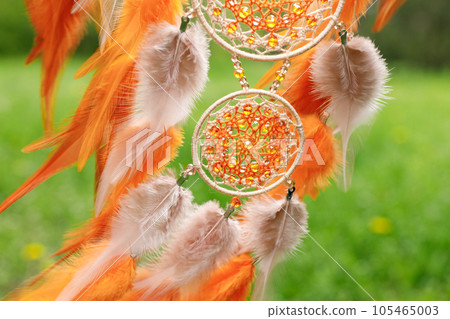 Handmade dream catcher with feathers threads and beads rope hanging 105465003