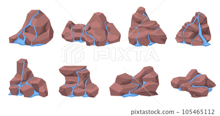Water spreading over the surface of the stones. Waterfall on different rocky surfaces. Water streams on cracked stone or rocks surface. Water spreading over the surface of the stones. Waterfall on different rocky surfaces. Water streams on cracked stone or rocks surface. 105465112