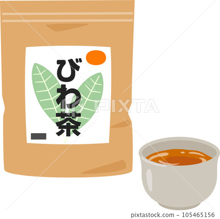 Loquat tea in a bag and tea poured into a teacup Loquat tea in a bag and tea poured into a teacup 105465156