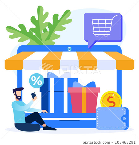Illustration vector graphic cartoon character of online shopping Illustration vector graphic cartoon character of online shopping 105465291