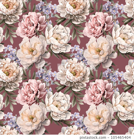 Beautiful seamless pattern with gentle hand drawn peony flowers. Floral stock illustration. Beautiful seamless pattern with gentle hand drawn peony flowers. Floral stock illustration. 105465404