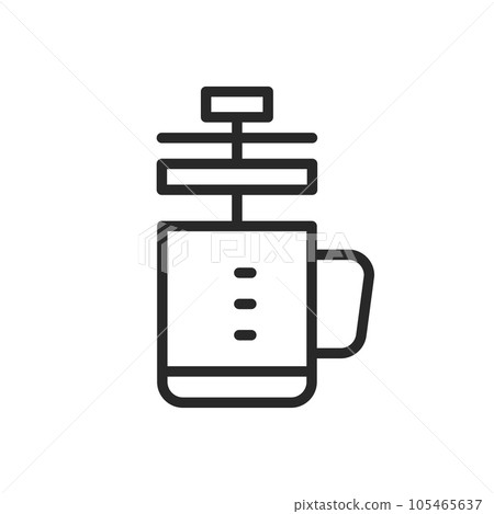 Portable Coffee Press Icon. Vector Linear Illustration of Camp Coffee Maker for Outdoor Adventure and Trekking. 105465637