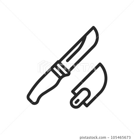 Camping Knife Icon. Vector Line Illustration of a Camping Tool Knife in a Holster with Sheath for Outdoor Adventures and Wilderness Travel 105465673