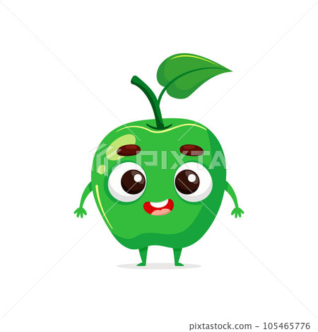 Funny cartoon apple. Kawaii fruit character. Vector food illustration isolated on white background Funny cartoon apple. Kawaii fruit character. Vector food illustration isolated on white background 105465776