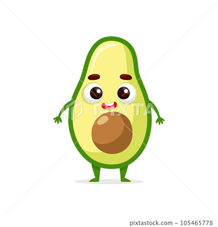 Funny cartoon avocado. Kawaii fruit character. Vector food illustration isolated on white background Funny cartoon avocado. Kawaii fruit character. Vector food illustration isolated on white background 105465778