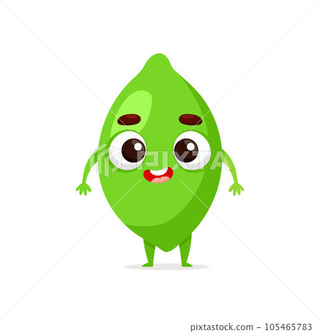 Funny cartoon lime. Kawaii fruit character. Vector food illustration isolated on white background Funny cartoon lime. Kawaii fruit character. Vector food illustration isolated on white background 105465783