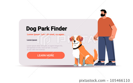 guy pet owner with cute dog using park finder app best friends domestic animal friendship concept guy pet owner with cute dog using park finder app best friends domestic animal friendship concept 105466110