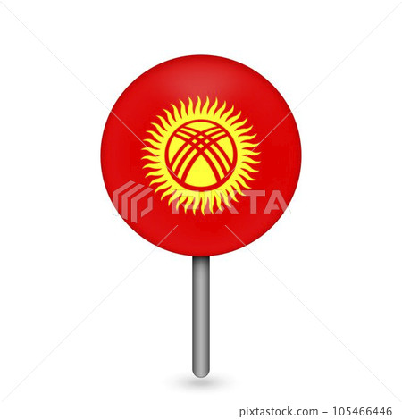 Map pointer with contry Kyrgyzstan. Kyrgyzstan flag. Vector illustration. 105466446