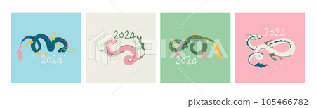 Dragon symbol for 2024. Chinese lunisolar calendar. Set of vector isolated illustrations for design. Dragon symbol for 2024. Chinese lunisolar calendar. Set of vector isolated illustrations for design. 105466782