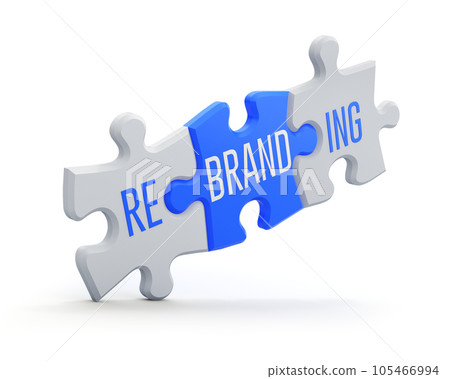 Rebranding concept with jigsaw puzzle - 3D illustration 105466994