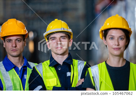Team engineering worker technician, workshop manufacturing, Teamwork in industry factory. 105467062