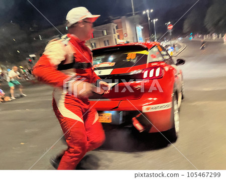 Rally di Roma Capitale 2023 rehearsal at the Colosseum, Italy, event belonging to the FIA European Rally Championship Rally di Roma Capitale 2023 rehearsal at the Colosseum, Italy, event belonging to the FIA European Rally Championship 105467299
