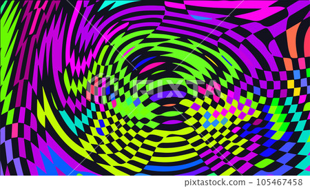 Distorted twisted checkered background. Trippy strip psychedelic pattern. Distorted twisted checkered background. Trippy strip psychedelic pattern. 105467458