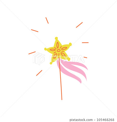 Shiny gold magic wand, vector magic wand with a star on the end, cartoon fairy tale symbol childrens hand drawing Shiny gold magic wand, vector magic wand with a star on the end, cartoon fairy tale symbol childrens hand drawing 105468268