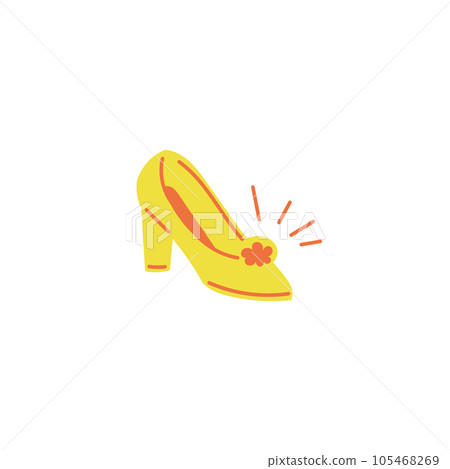 Cinderellas yellow bright slipper, brides or princesses shiny footwear, wedding one shoe, fairy tale childish hand drawn 105468269