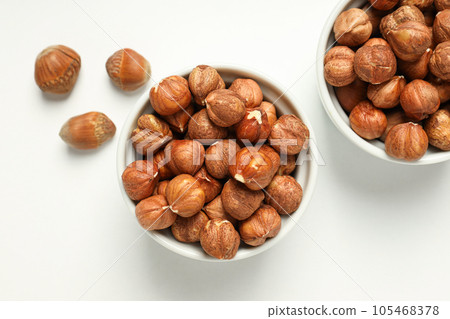 Healthy food and healthy nutrition concept, nuts - hazelnut 105468378