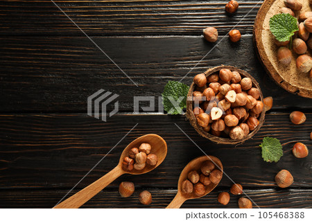 Healthy food and healthy nutrition concept, nuts - hazelnut 105468388