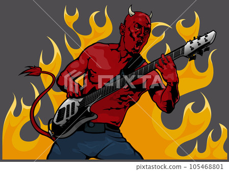 Devil Guitarist with Flames in the Background 105468801